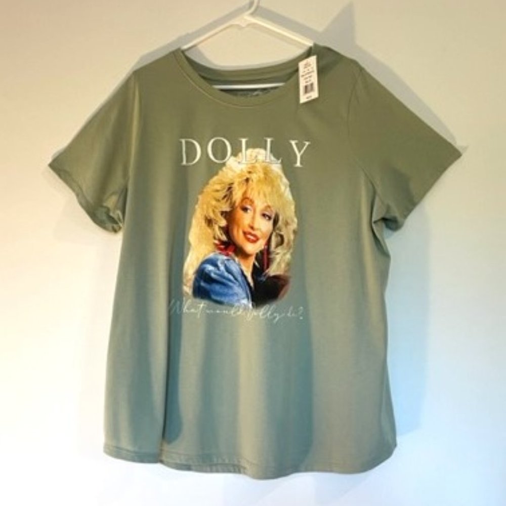 Sage Green Dolly Parton T-Shirt With Short Sleeves - New